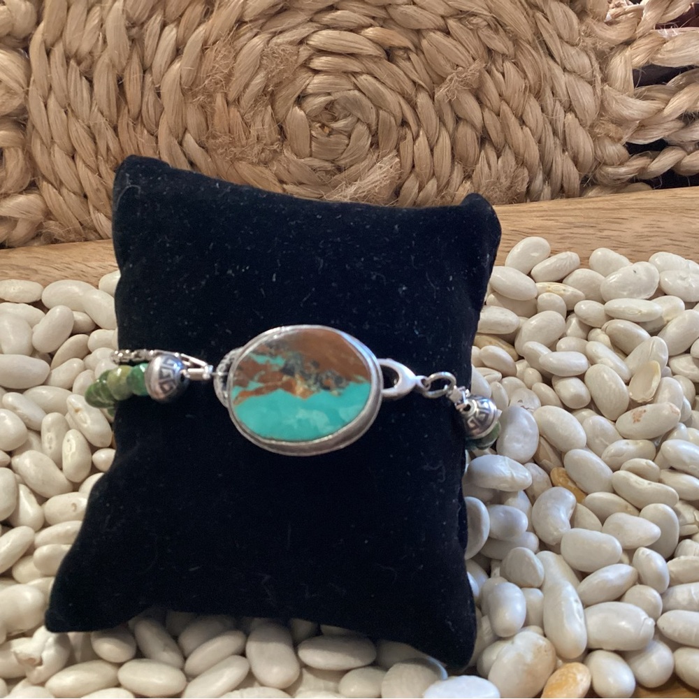 Turquoise and Sterling Silver Women's Beaded Bracelet